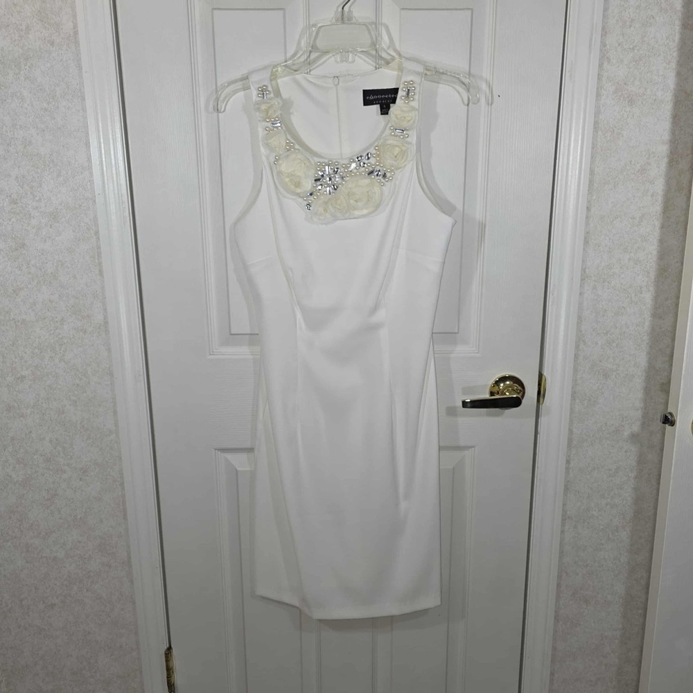 Connected Apparel Ivory Cocktail Dress size 8 with Pearl and Jewel Details